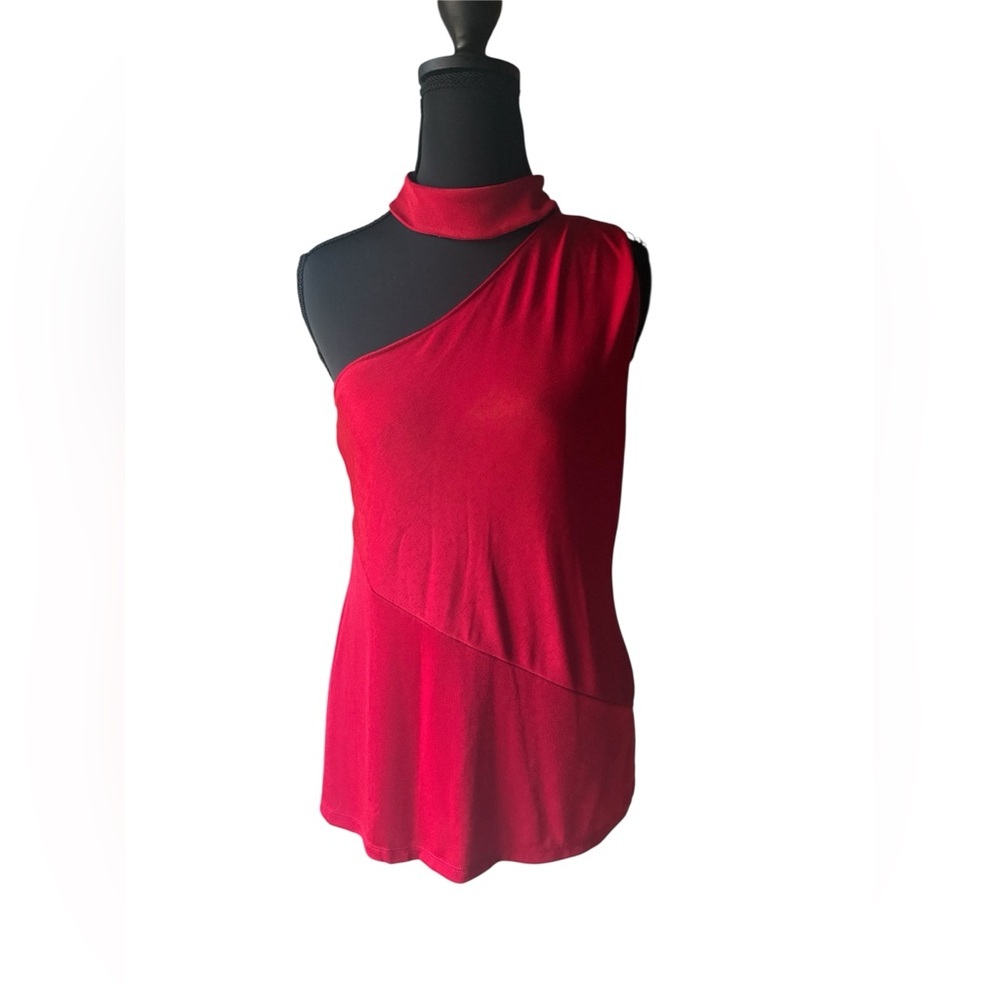 I.N.C. One-Shoulder Choker Top, Created for Macy's, Cherry Red, Size Medium - Picture 2 of 9